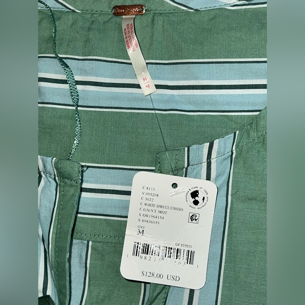 Free People Striped Brunch Babe Top, White Spruce Combo, Medium, NWT - Picture 14 of 15